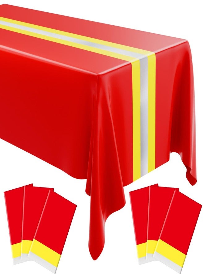 Oudain 6 Pcs Fire Fighting Tablecloth 54"x108" Table Runner Cover Disposable Plastic Rectangle Tablecloth for Firefighter Construction Road Racing Track Car Birthday Party Decoration Supplies (Red) - Image 1